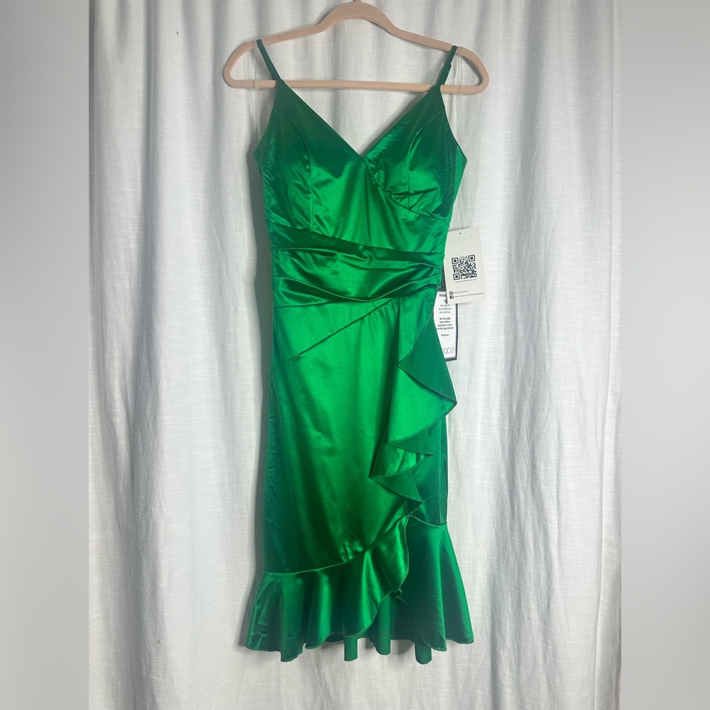 Emerald Sundae Asymmetrical Satin Dress in Vibrant Green